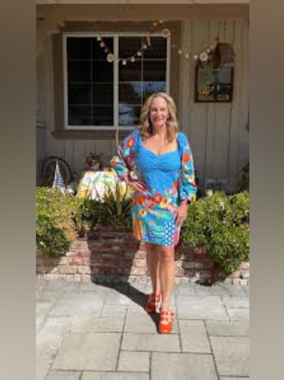 FARM Rio Blue Floral Puff Sleeve Mini Dress Size L Colorful Garden Print - Picture 4 of 15